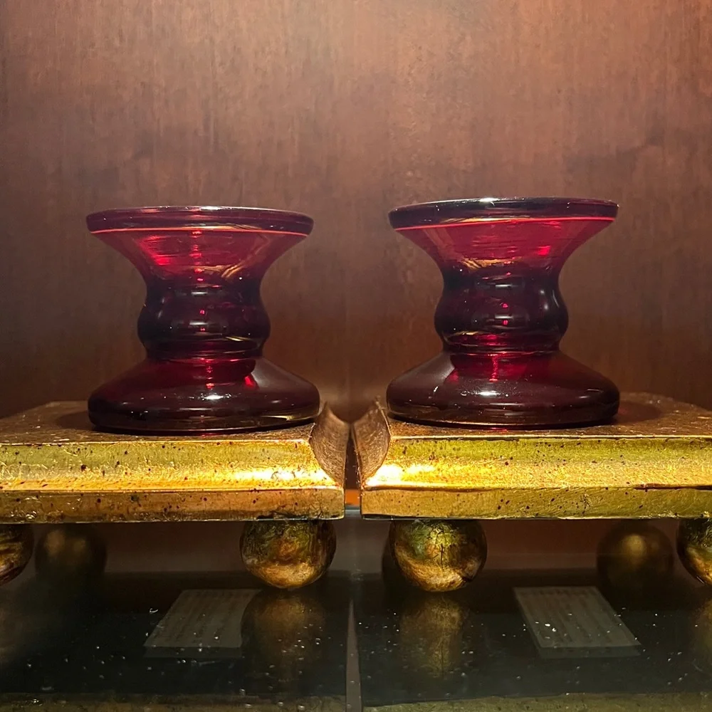 Set of Ruby Red Glass Candlesticks